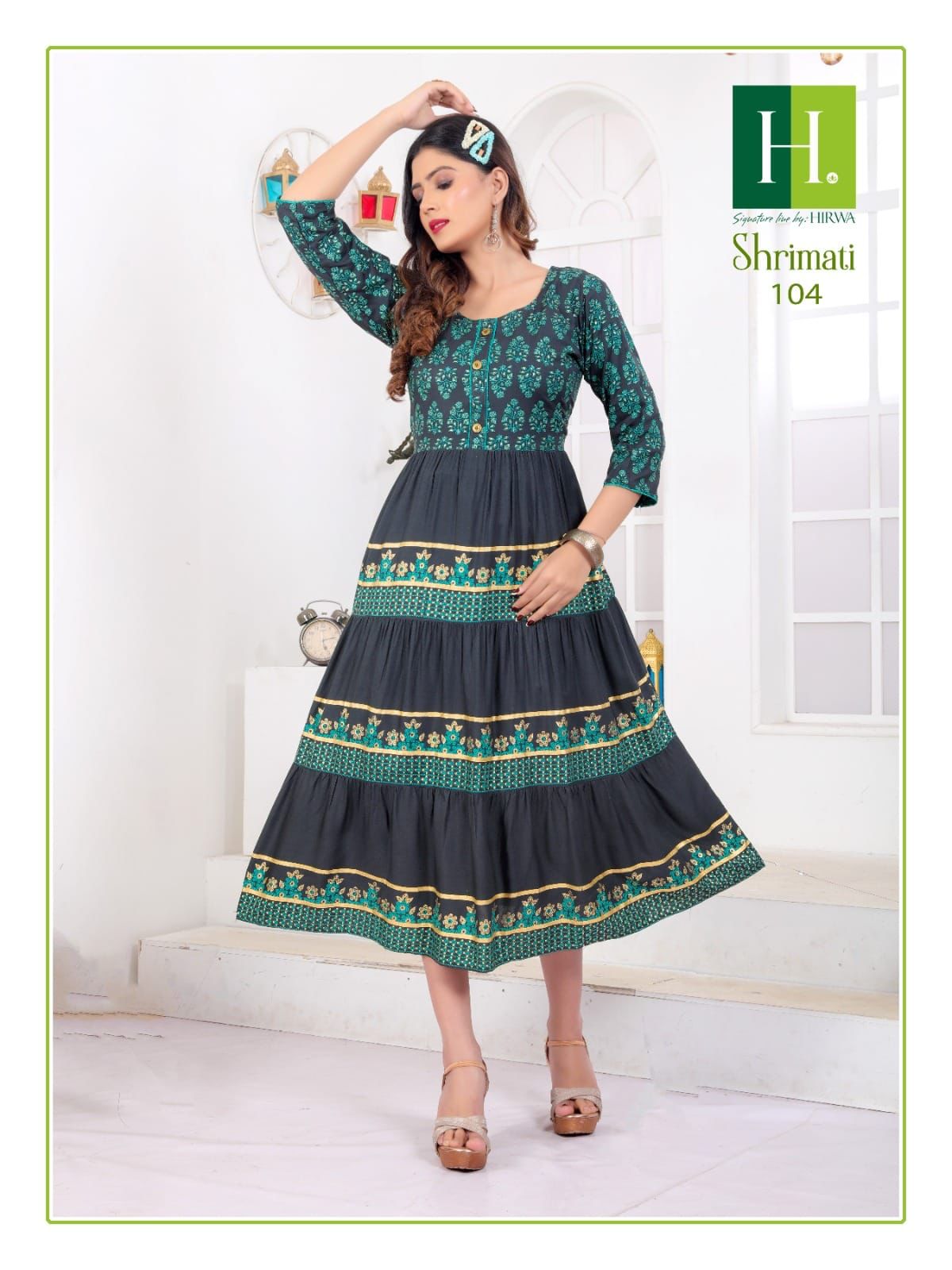 Shrimati Vol 2 By Hirwa Rayon Printed Long Anarkali Kurti Wholesale Shop In Surat
